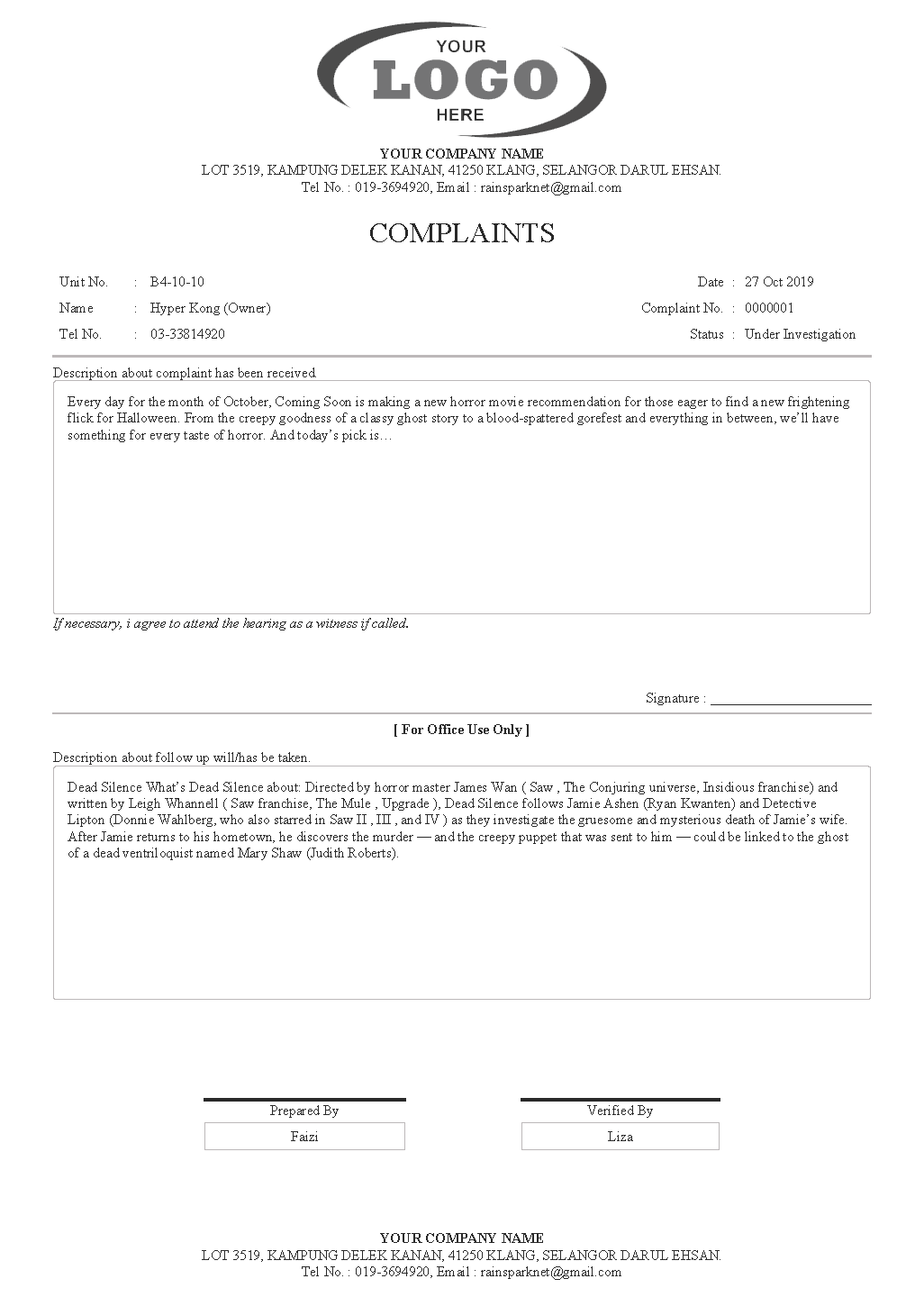 Complaints & Suggestions